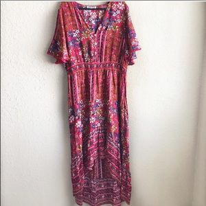 Vintage Giking Red Floral High Low Dress